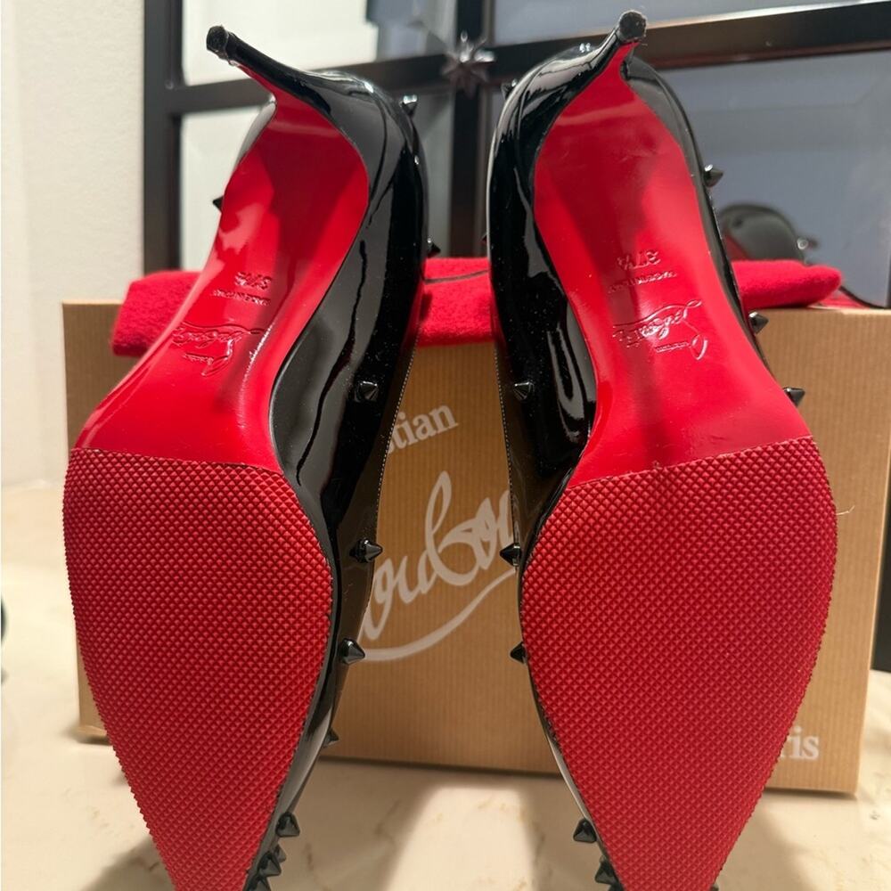 Christian Louboutin Black Patent Studded Pointed Toe Pumps - Picture 11 of 15